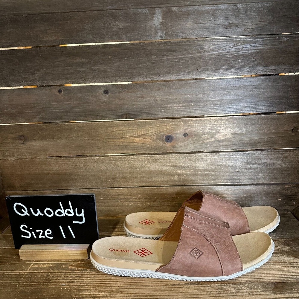 New Womens Quoddy Nina Brown‎ Leather Comfort Casual Slides Sandals Size 11 M